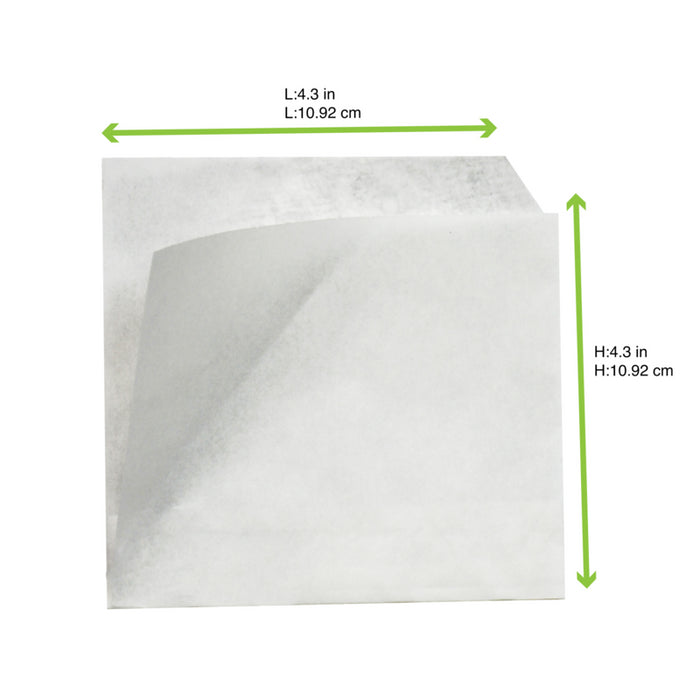 Bolsa de papel blanca antigrasa abierta por 2 lados 110x110mm - 1000Uds