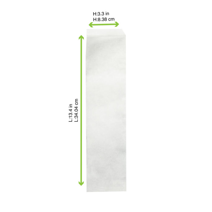 Bolsa de papel blanca antigrasa abierta por 2 lados 340x85mm - 1000Uds