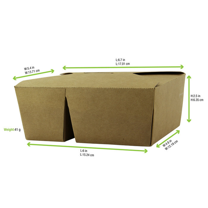 Caja de comida kraft con cierre 2-compartimentos 1 040ml 168x135mm A65mm - 50Uds