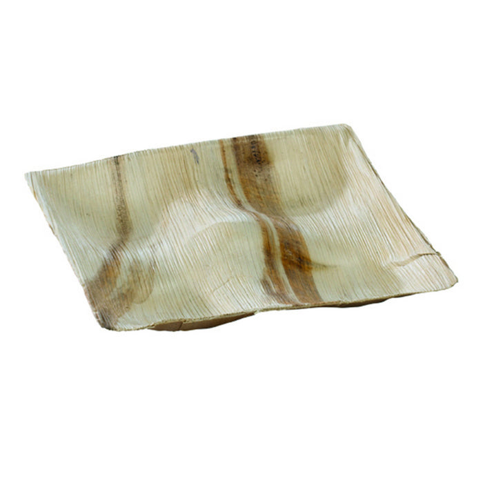 Plato de hoja de palmera con 4 compartimentos 205x205mm A23mm - 10Uds