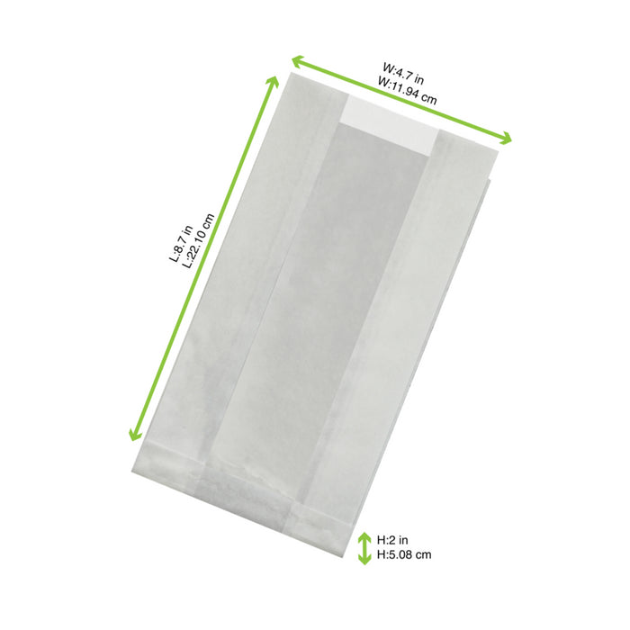 Bolsa de papel kraft antigrasa blanca con ventana PP 220x120mm A50mm - 1000Uds