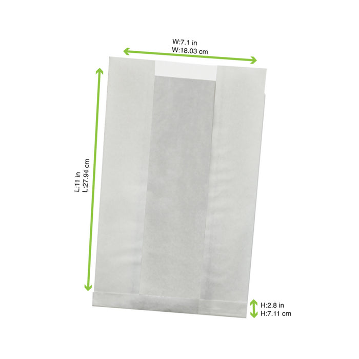 Bolsa de papel kraft antigrasa blanca con ventana PP 280x180mm A80mm - 1000Uds