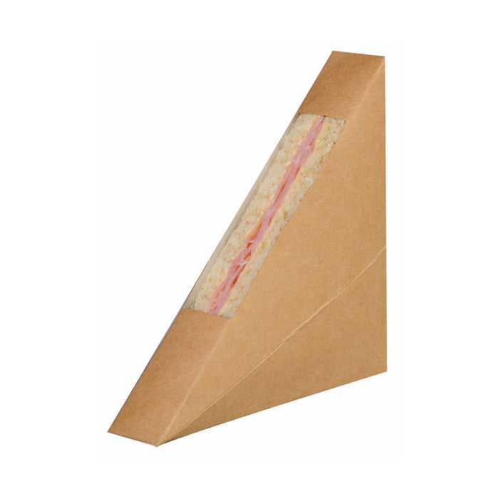 Envase Kraft simple con ventana para sandwich triangular 26x123mm A123mm - 50Uds