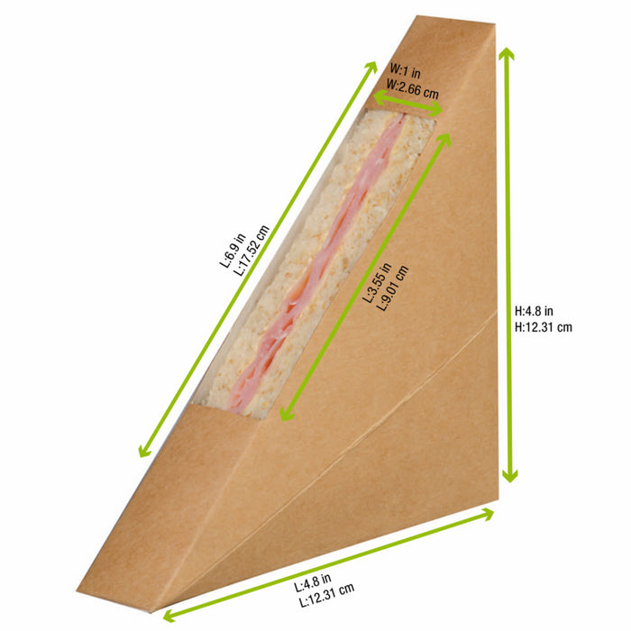 Envase Kraft simple con ventana para sandwich triangular 26x123mm A123mm - 50Uds