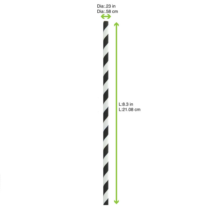 Pajita de papel negro y blanco A210mm - 25Uds