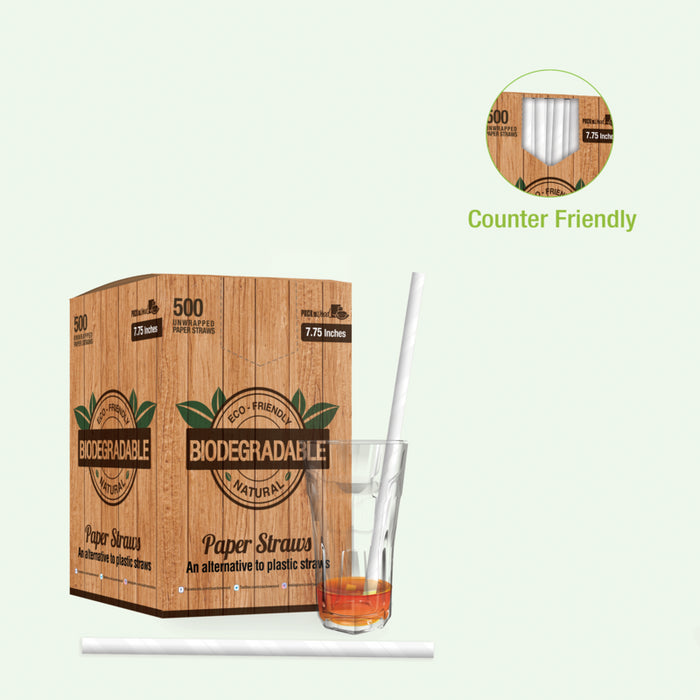 Pajita de papel blanco para batido A197mm - 500Uds