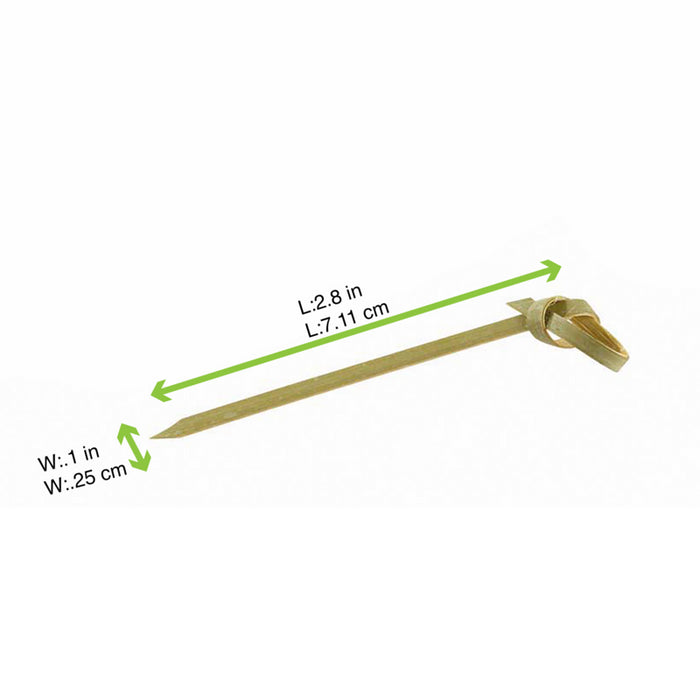 Pincho de bambú Noshi con extremo en punta y decoración en bucle 70mm - 100Uds