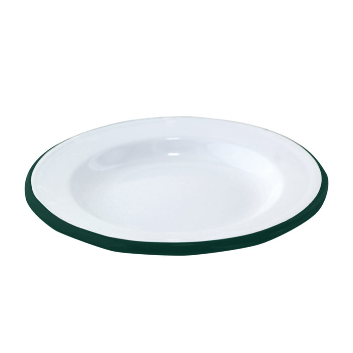 Plato de acero esmaltado blanco Enamely con borde verde Ø180mm A25mm - 12Uds