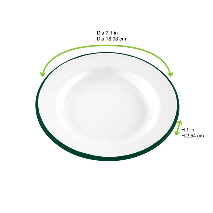 Plato de acero esmaltado blanco Enamely con borde verde Ø180mm A25mm - 12Uds