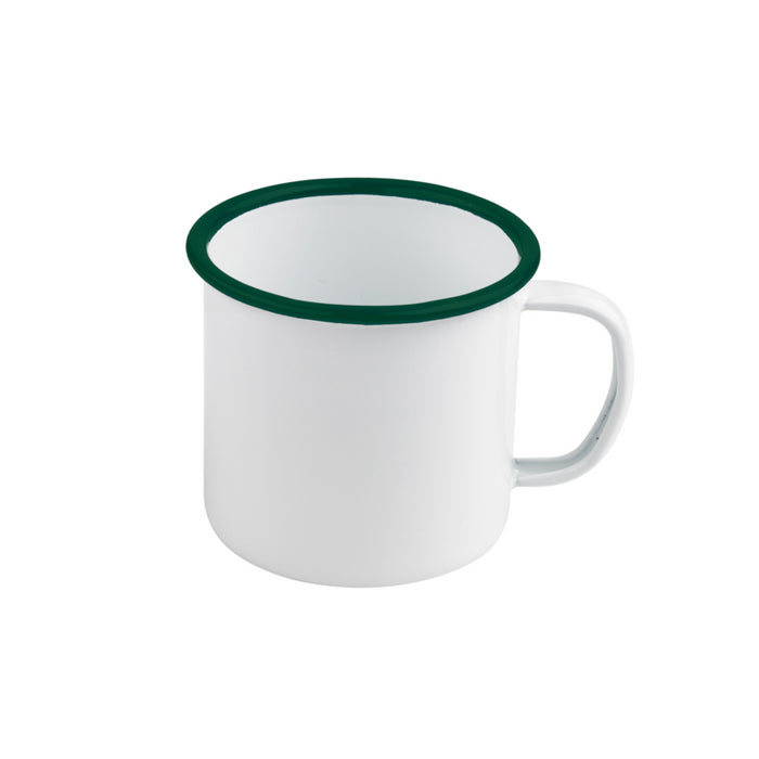 Taza de acero esmaltado blanco Enamely con borde verde 250ml A70mm - 12Uds