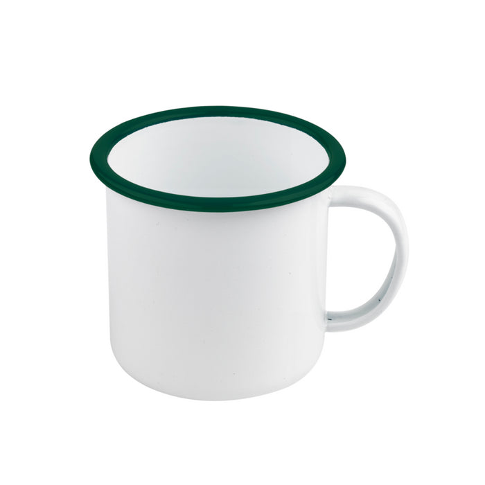 Taza de acero esmaltado blanco Enamely con borde verde 500ml A90mm - 12Uds
