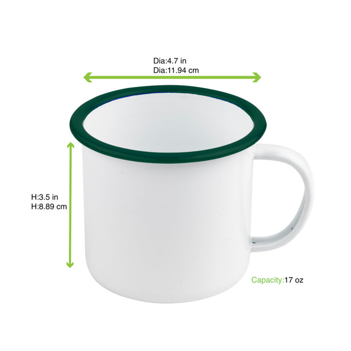 Taza de acero esmaltado blanco Enamely con borde verde 500ml A90mm - 12Uds