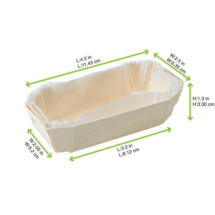 Molde de cocción rectangular exterior de madera y molde de papel interior 150ml 115x65mm A33mm - 25Uds