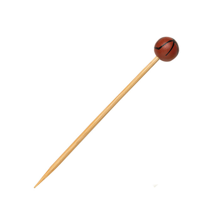 Pincho de bambú con decoración pelota de baloncesto 120mm - 100Uds