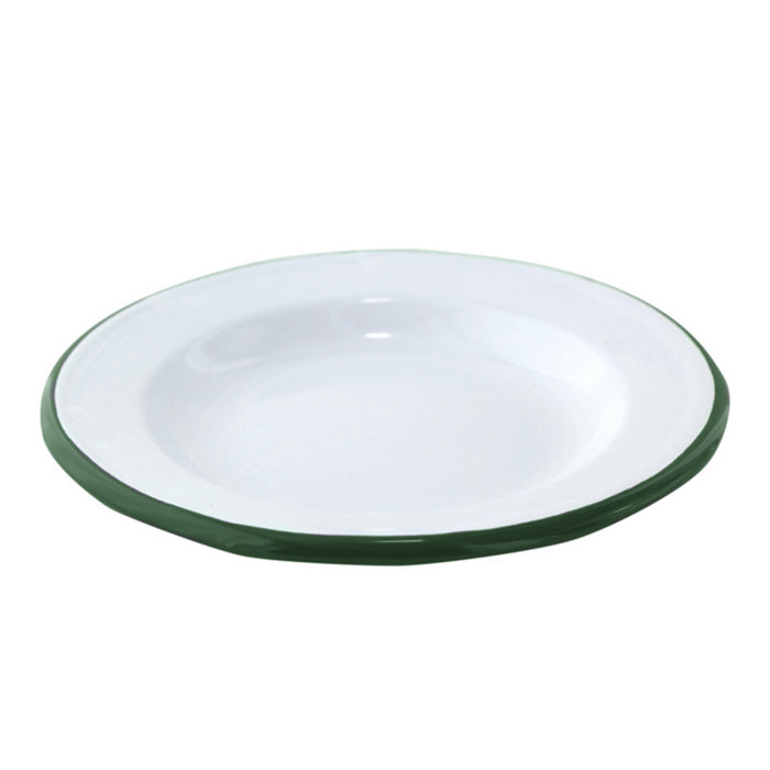 Plato de acero esmaltado blanco Enamely con borde verde Ø200mm A30mm - 12Uds