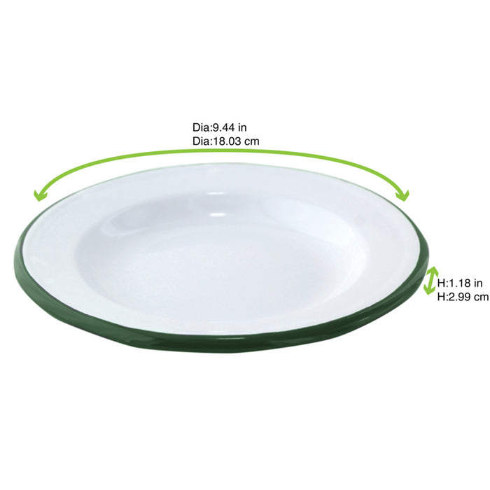Plato de acero esmaltado blanco Enamely con borde verde Ø200mm A30mm - 12Uds