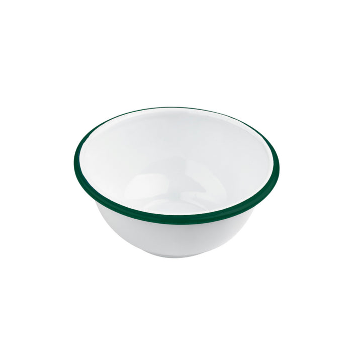 Cuenco de acero esmaltado blanco Enamely con borde verde y plano 470ml Ø140mm A70mm - 12Uds