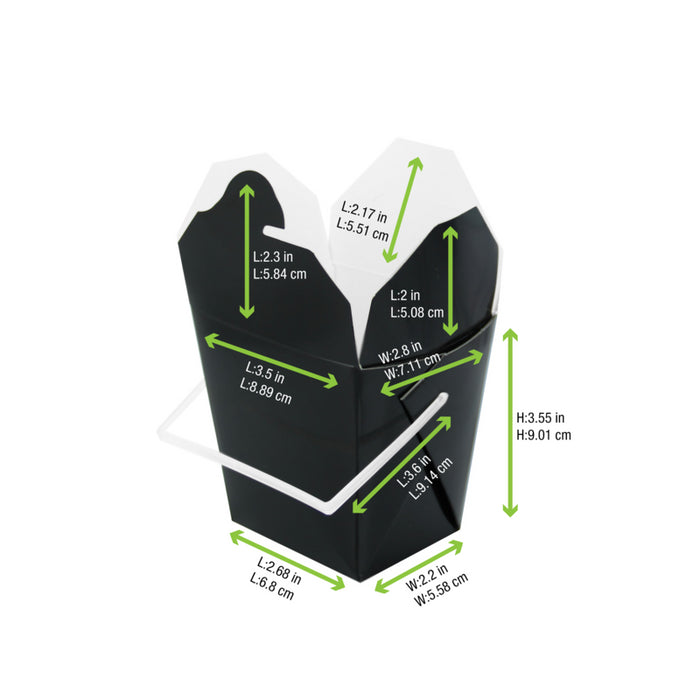 Caja cuadrada de cartón negra con asa blanca 415ml 92x74mm A90mm - 50Uds