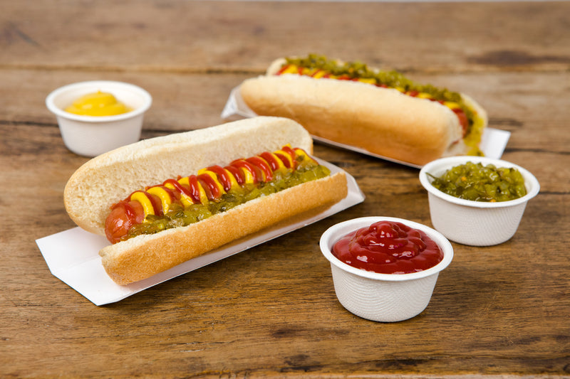 Soporte de cartón para Hot Dog con diseño periódico 180x40mm A19mm - 50Uds