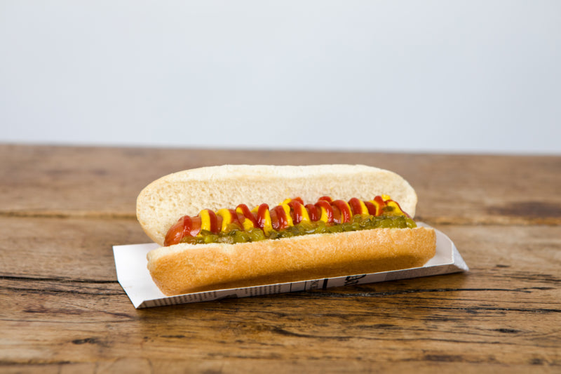 Soporte de cartón para Hot Dog con diseño periódico 180x40mm A19mm - 50Uds
