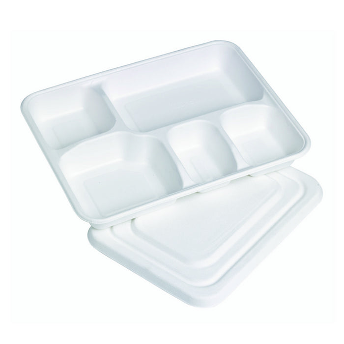 Bandeja de pulpa blanca 5 compartimentos con tapa 282x220mm A37,5mm - 50Uds
