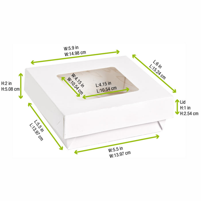 Caja cuadrada de cartón blanco con tapa ventana KRAY 950ml 155x155mm A50mm - 25Uds