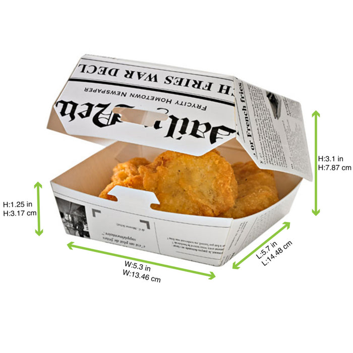 Caja de cartón blanco para hamburguesas diseño News 135x125mm A65mm - 50Uds