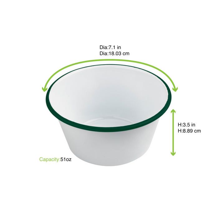 Cuenco de acero esmaltado blanco Enamely con borde verde 1500ml Ø180mm A90mm - 12Uds