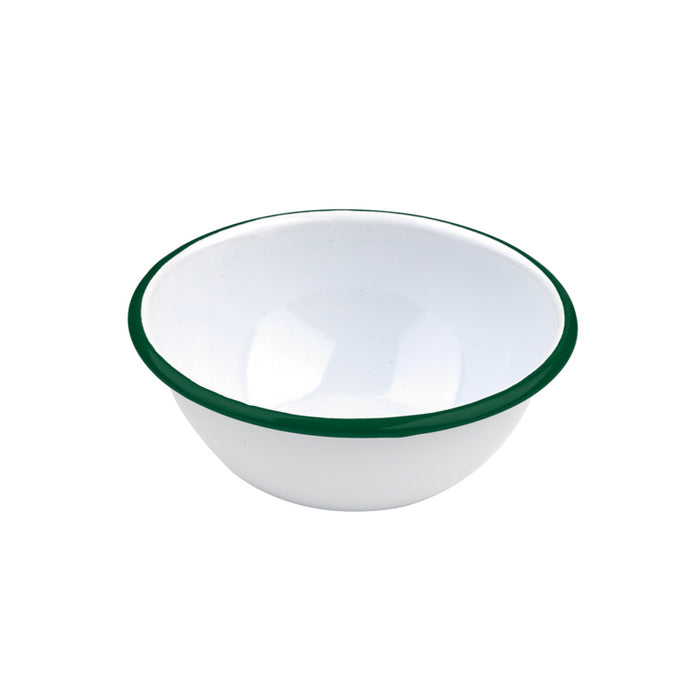 Cuenco de acero esmaltado blanco Enamely con borde verde y plano 550ml Ø140mm A65mm - 12Uds