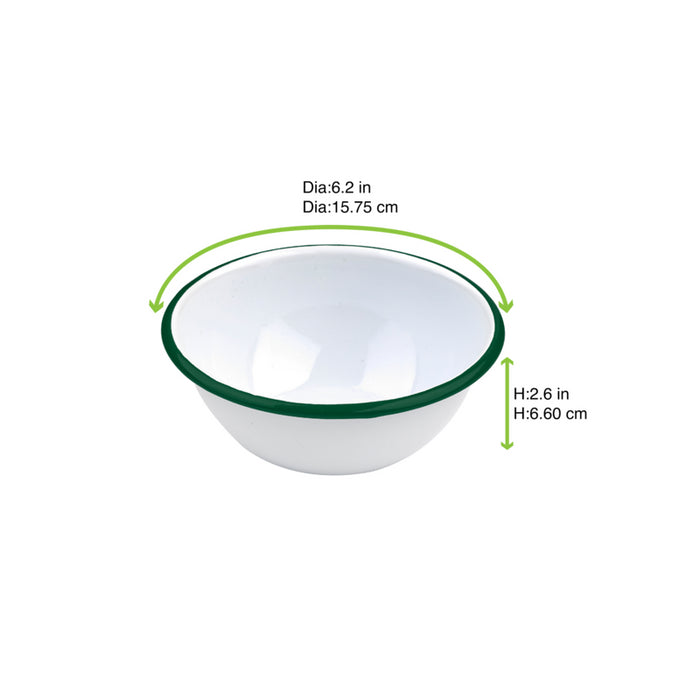 Cuenco de acero esmaltado blanco Enamely con borde verde y plano 550ml Ø140mm A65mm - 12Uds