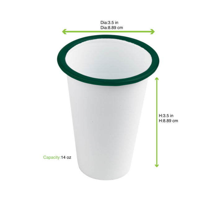 Vaso blanco en acero esmaltado con borde verde 300ml A90mm - 12Uds