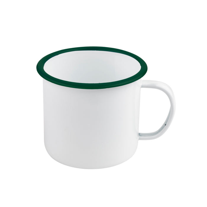 Taza de acero esmaltado blanco Enamely con borde verde 750ml A100mm - 12Uds