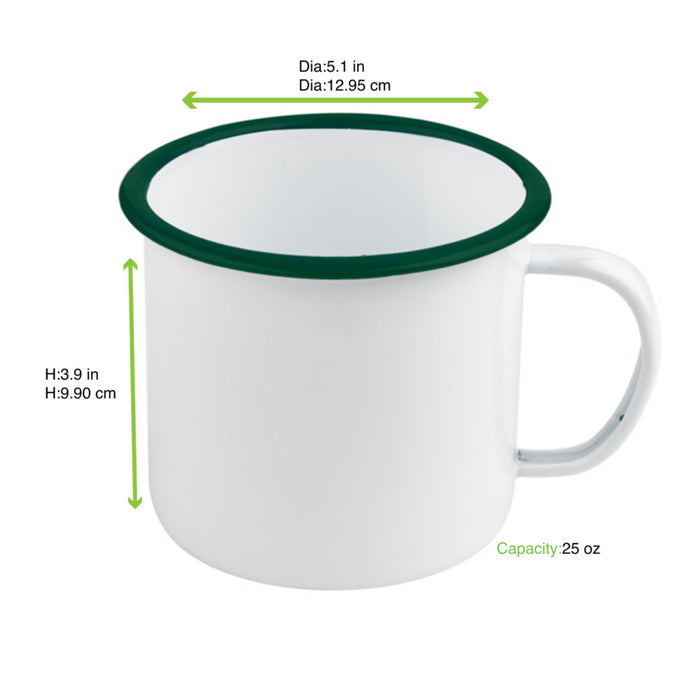 Taza de acero esmaltado blanco Enamely con borde verde 750ml A100mm - 12Uds