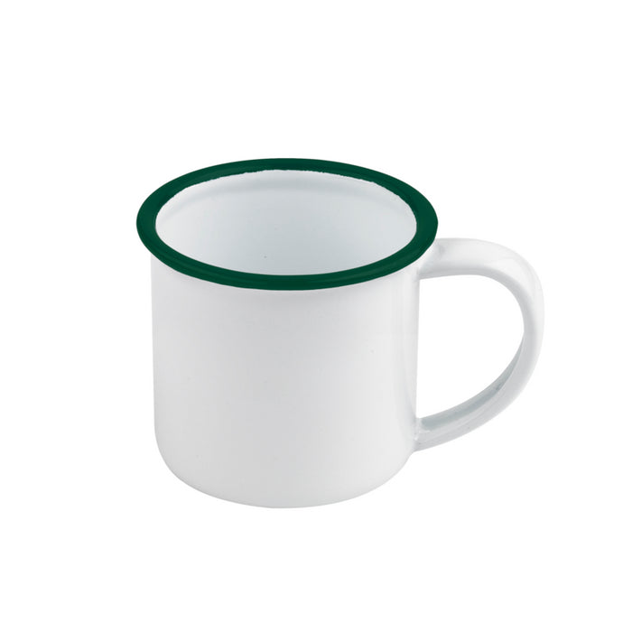 Taza de acero esmaltado blanco Enamely con borde verde 90ml A50mm - 12Uds