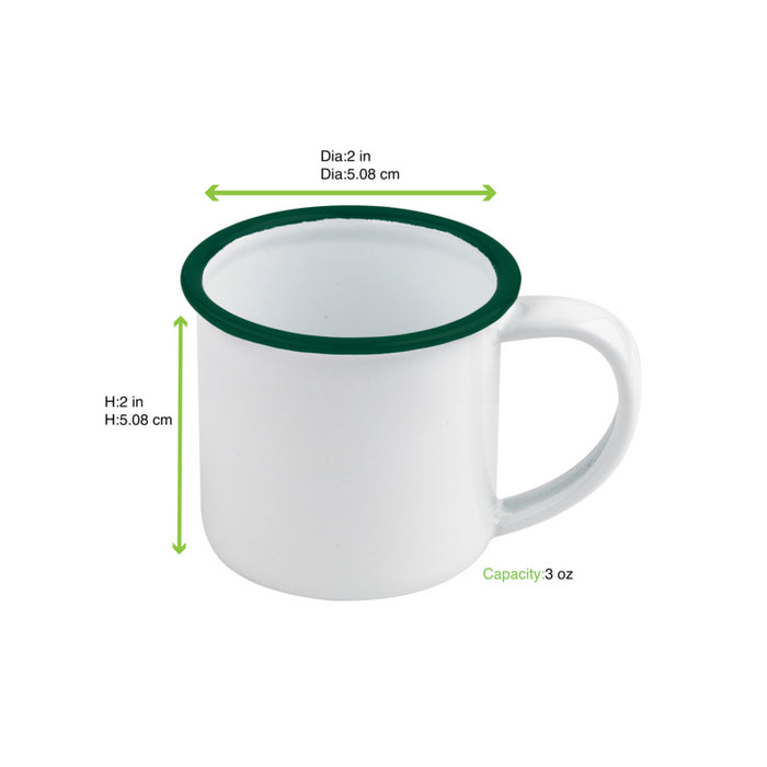 Taza de acero esmaltado blanco Enamely con borde verde 90ml A50mm - 12Uds