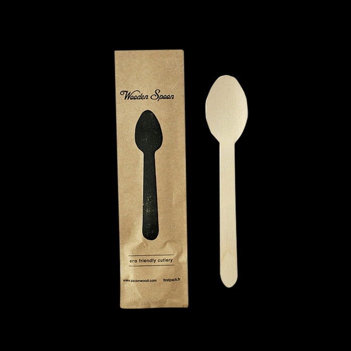 Cuchara de madera con funda de papel kraft A160mm - 50Uds