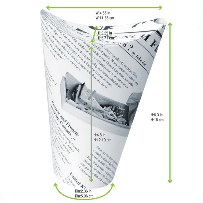 Vaso para snack de cartón blanco con cierre decoración News 480ml A157mm - 50Uds