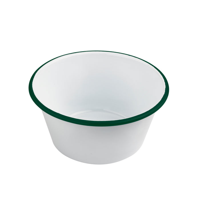 Cuenco de acero esmaltado blanco Enamely con borde verde y plano 750ml Ø158mm A65mm - 12Uds