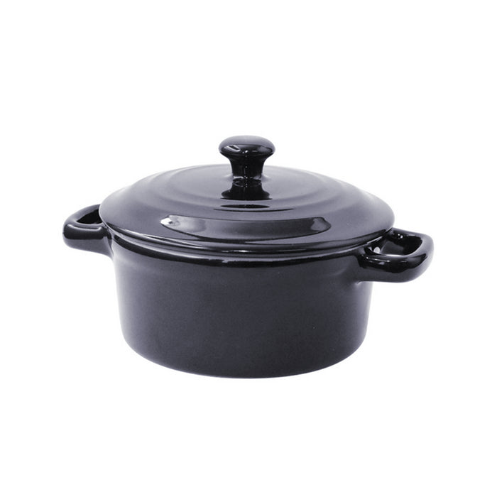 Mini olla negra redonda de porcelana con tapa 160ml Ø135mm A75mm - 12Uds
