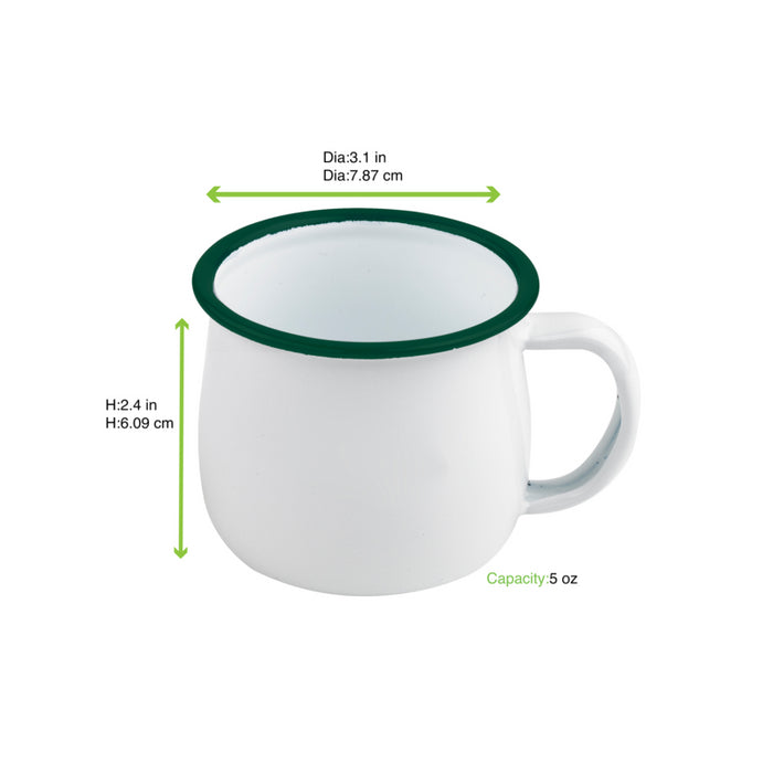 Taza de acero esmaltado blanco Enamely con borde verde 150ml A60mm - 12Uds