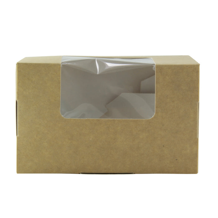 Caja bocadillo cartón kraft laminada con ventana PLA 125x77mm A72mm - 50Uds