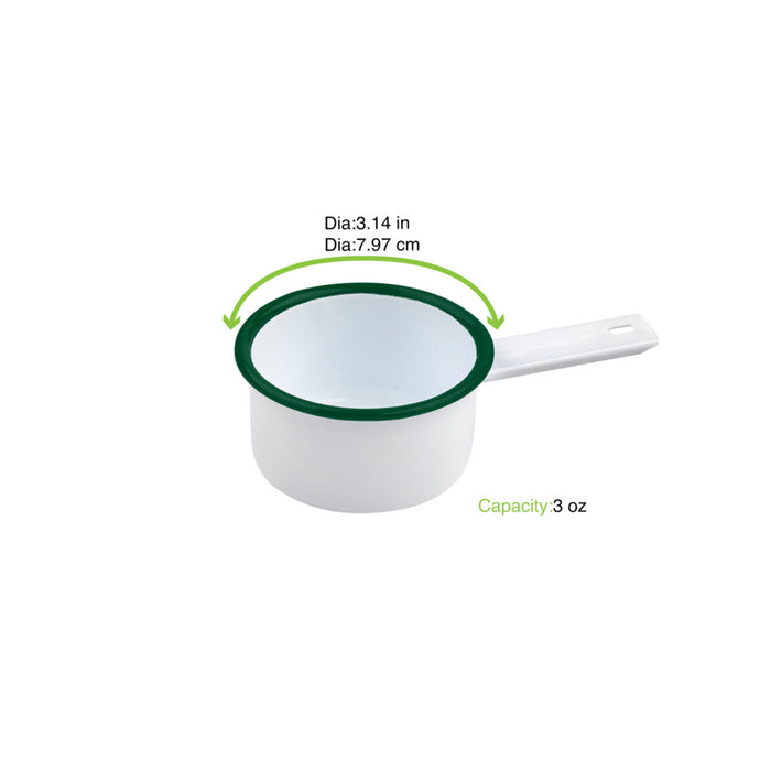 Cacerola mini de acero esmaltado blanco Enamely con borde verde 100ml A30mm - 12Uds