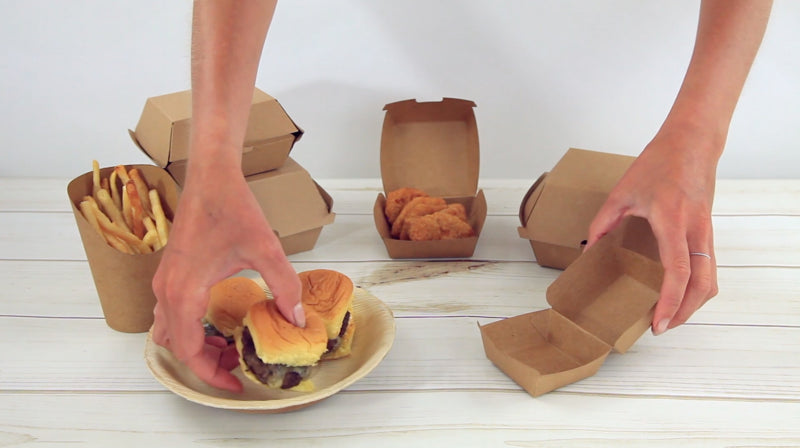 Caja de cartón kraft para hamburguesas 110x100mm A80mm - 75Uds