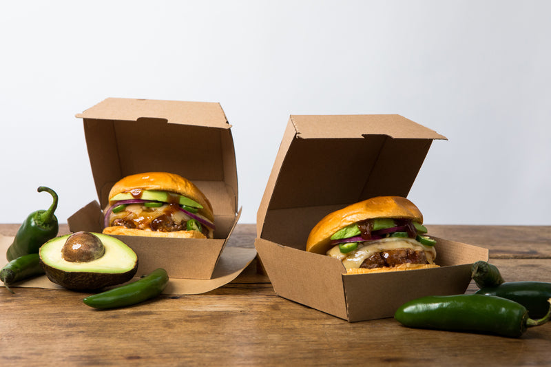 Caja de cartón kraft para hamburguesas 110x100mm A80mm - 75Uds