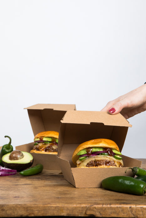 Caja de cartón kraft para hamburguesas 110x100mm A80mm - 75Uds