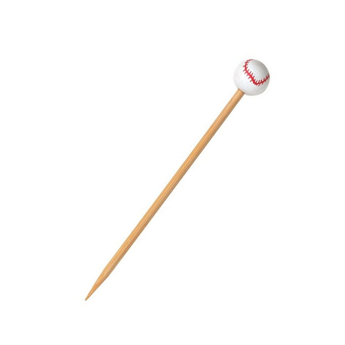Pincho de bambú con decoración pelota de beisbol A120mm - 100Uds