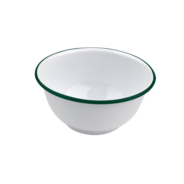 Cuenco de acero esmaltado blanco Enamely con borde verde 1000ml Ø160mm A80mm - 12Uds