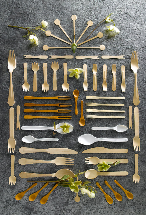 Mini cuchara-tenedor de madera A102mm - 100Uds