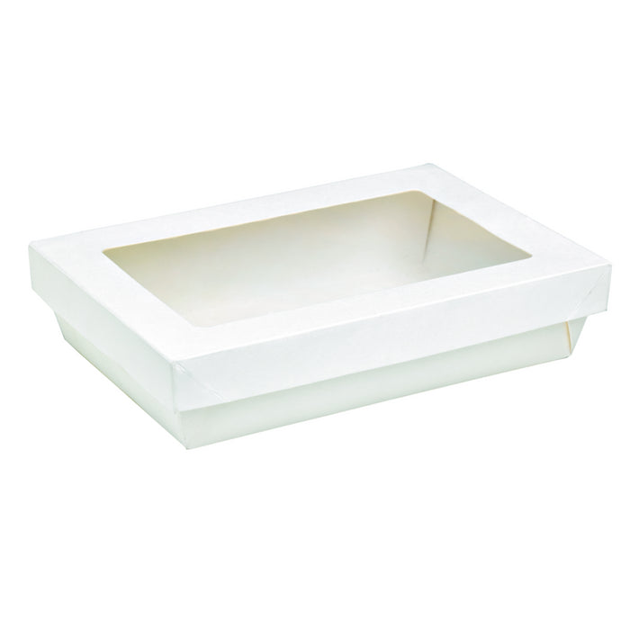 Caja rectangular de cartón blanco con tapa ventana KRAY 1500ml 225x155mm A50mm - 50Uds