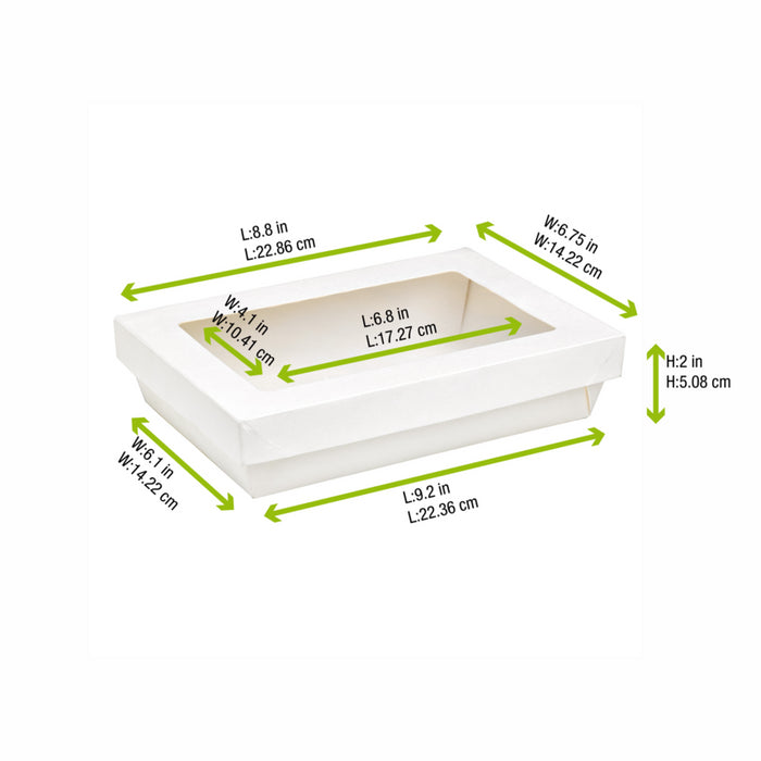 Caja rectangular de cartón blanco con tapa ventana KRAY 1500ml 225x155mm A50mm - 50Uds